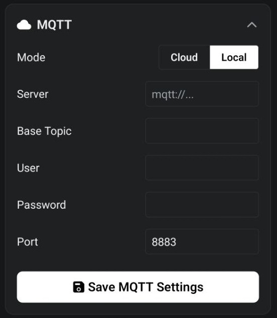 MQTT settings section