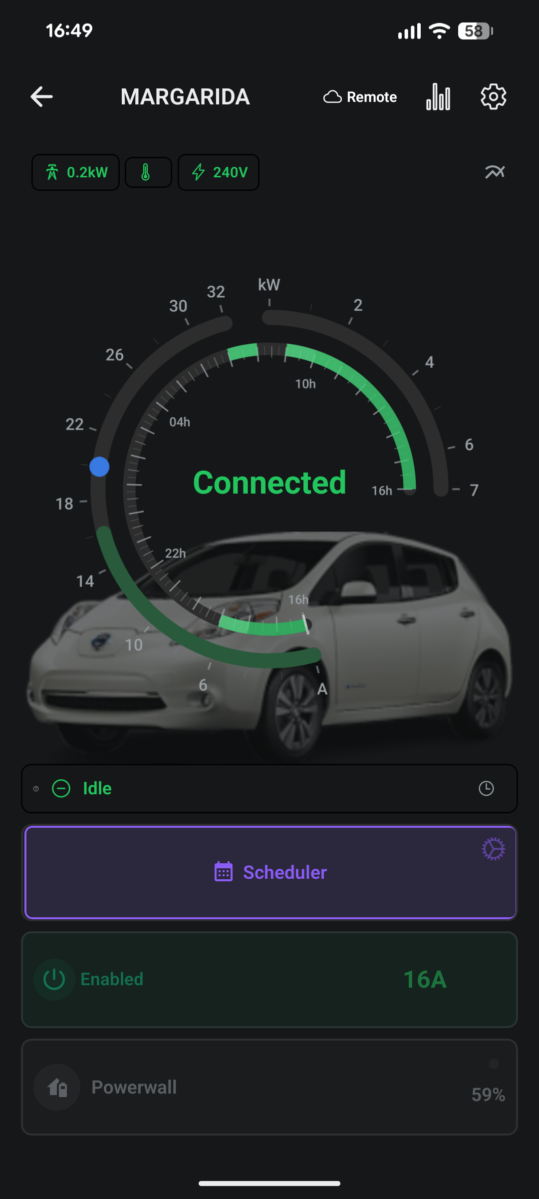 App control panel showing live charging