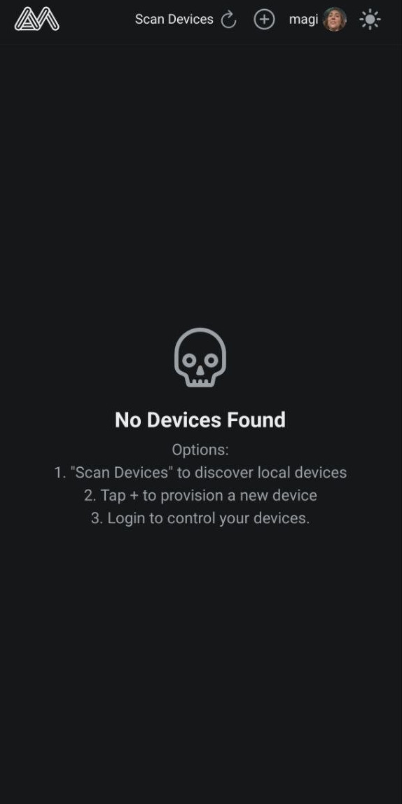 The device list with the button to add a new device