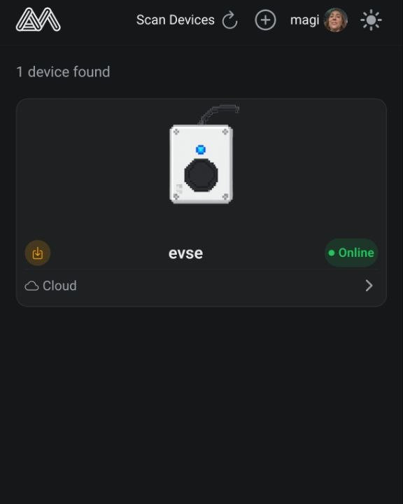 The device list with the new charger online