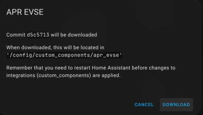 The APR EVSE integration ready to download in HACS