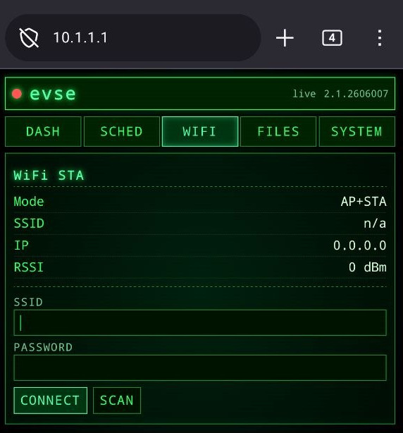 The device list with the button to add a new device